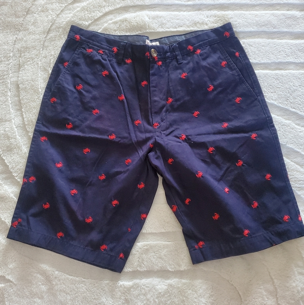 Merona Navy Shorts with Red Embroidered Crabs Vacation Nautical Sea Fishing